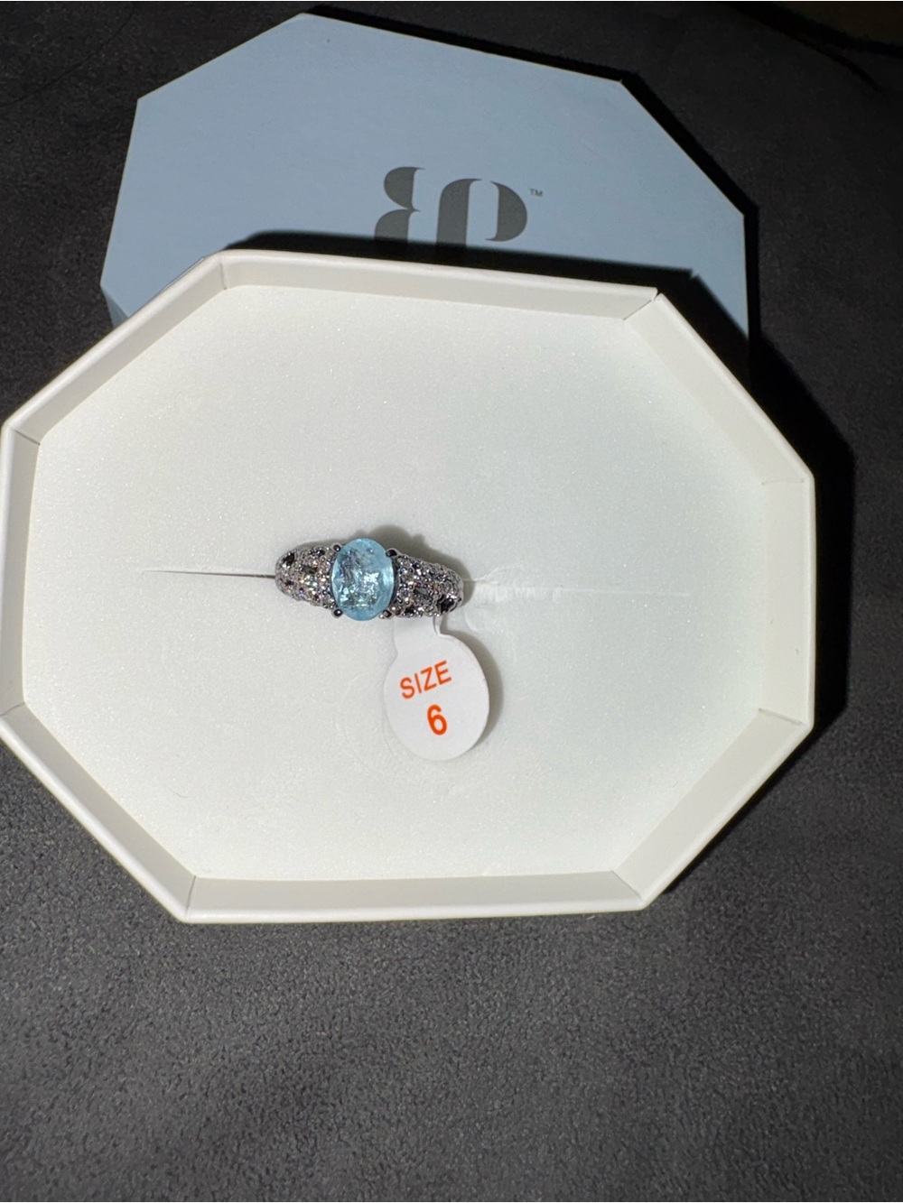 Sky Blue Oval Center Stone Ring with Halo Accents - Size 6